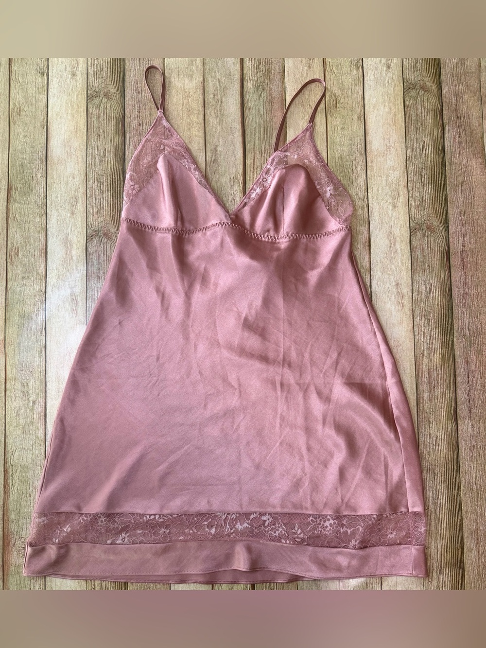 Victoria's Secret Dusky Rose Satin Slip with Lace Trim